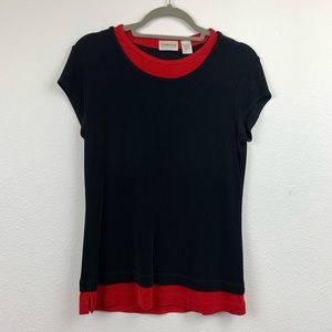 Chicos Travelers Size 1 Medium Black Red Top